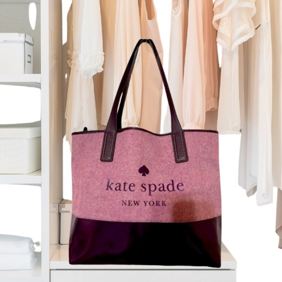 Kate Spade Ash Street Logo Triple Compart LG Tote Color Deep Plum - Picture 1 of 13